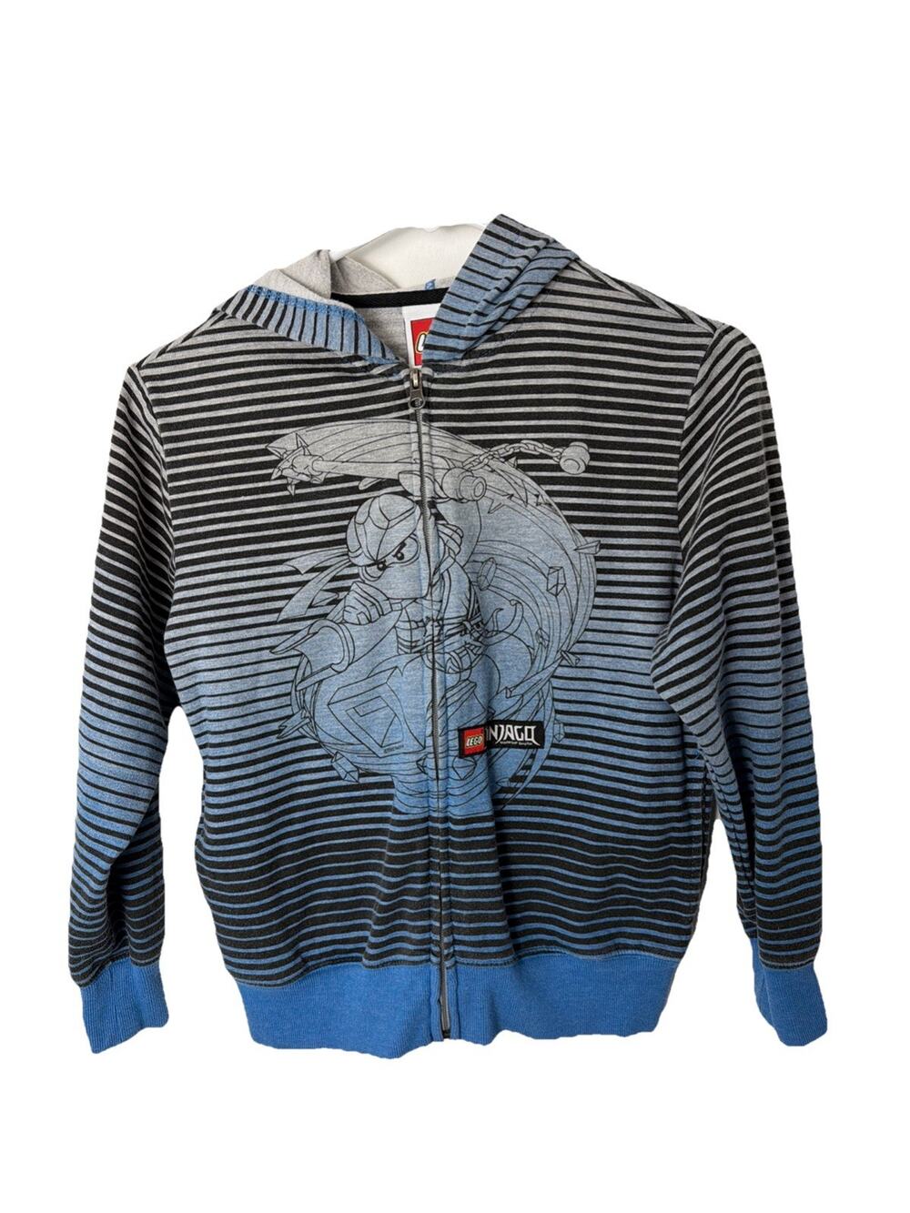 LEGO Ninjago Zip Hoodie Kids S 6/7 Gray Striped Full Zip Sweatshirt
